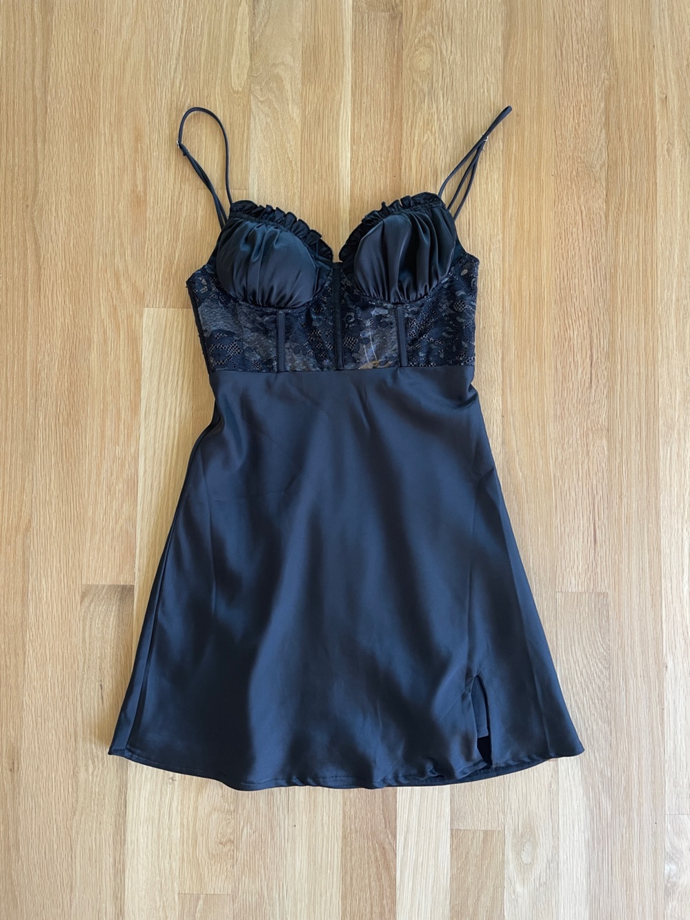 Black Lace Bodice Silk Slip Dress